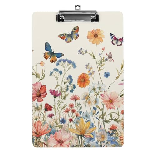 Acryl Klemmbretter Aquarell-Wildblumen Und Schmetterlinge Office File Folders Platte Klemmbrett Für Das Schreiben Malerei von OQPDONCWR