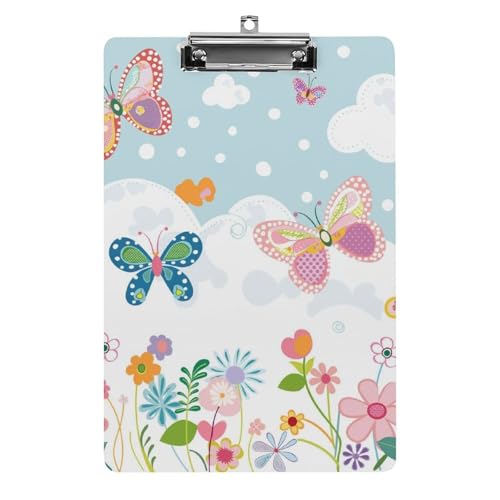 Acryl Klemmbretter Bunte Schmetterlinge Blumen Wolken Polka Dots Rosa Office File Folders Platte Klemmbrett Für Das Schreiben Malerei von OQPDONCWR