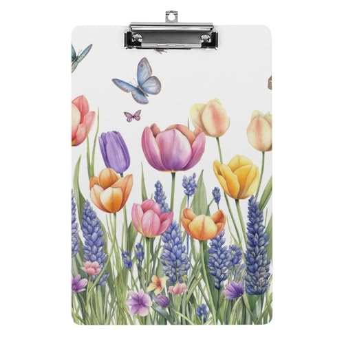 Acryl Klemmbretter Bunte Tulpen Und Lavendelblumen Schmetterlinge Office File Folders Platte Klemmbrett Für Das Schreiben Malerei von OQPDONCWR