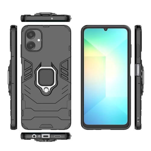 OQQPXIUY Smartphone Back Case Kompatibel mit Samsung Galaxy A06 4G-Telefonhülle, schlanke Hülle mit Ständer und Ständer, PC- und TPU-Abdeckung mit Halterung Cover Bundles(Black) von OQQPXIUY