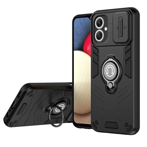 OQQPXIUY Smartphone Back Case Kompatibel mit Samsung Galaxy A06 5G-Hülle mit Ständer und Schiebekameraabdeckung, stoßfeste Hülle in Militärqualität, robuste Schutzhülle Cover Bundles(Black) von OQQPXIUY