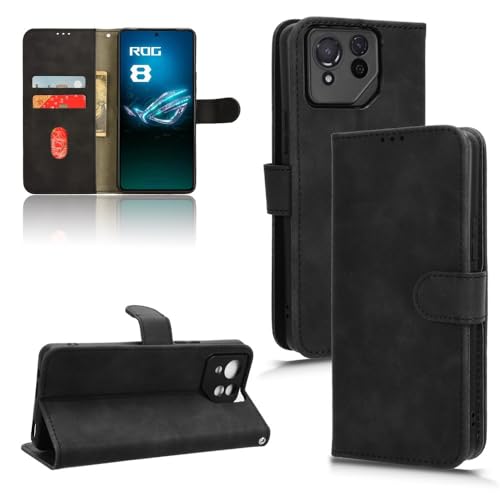 OQQPXIUY Smartphone-Klapphülle Kompatibel mit Asus ROG Phone 8 Hülle mit Kartenhalter, Klapphülle aus PU-Leder mit Handschlaufe und stoßfester Schutzhülle Klapphüllen(Black) von OQQPXIUY