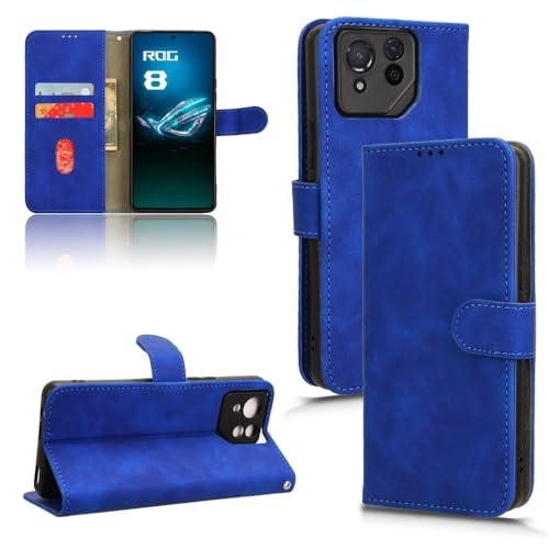 OQQPXIUY Smartphone-Klapphülle Kompatibel mit Asus ROG Phone 8 Hülle mit Kartenhalter, Klapphülle aus PU-Leder mit Handschlaufe und stoßfester Schutzhülle Klapphüllen(Blue) von OQQPXIUY