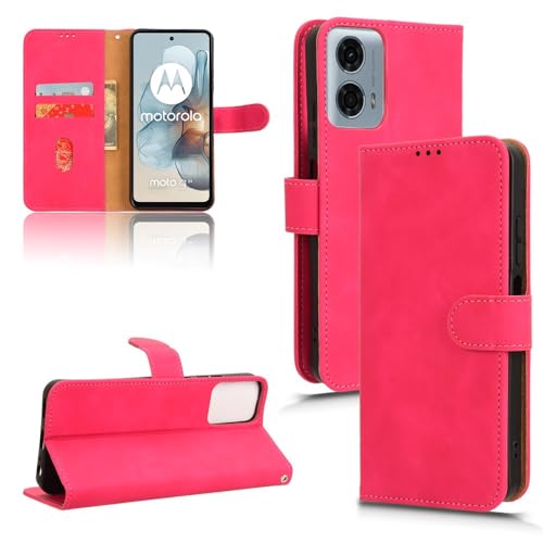 OQQPXIUY Smartphone-Klapphülle Kompatibel mit Motorola Moto G Power 5G 2024 Hülle mit Kartenhalter, Klapphülle aus PU-Leder, Handyhülle mit Handschlaufe, stoßfeste Schutzhülle Klapphüllen(Rose red) von OQQPXIUY