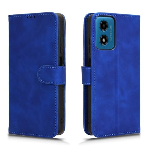 OQQPXIUY Smartphone-Klapphülle Kompatibel mit Motorola Moto G04/G24 Hülle mit Kartenhalter, Klapphülle aus PU-Leder, Handyhülle mit Handschlaufe, stoßfeste Schutzhülle Klapphüllen(Blue) von OQQPXIUY