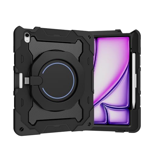 OQQPXIUY Tablet PC Taschen Hüllen Sleeves Kinderhülle kompatibel mit iPad Air 13 Zoll Hülle M3 2025/M2 2024 Tablet-Abdeckung, robuste, stoßfeste Schutzhülle mit Ständer und Schultergurt(Black) von OQQPXIUY
