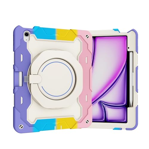 OQQPXIUY Tablet PC Taschen Hüllen Sleeves Kinderhülle kompatibel mit iPad Air 13 Zoll Hülle M3 2025/M2 2024 Tablet-Abdeckung, robuste, stoßfeste Schutzhülle mit Ständer und Schultergurt(Pink) von OQQPXIUY