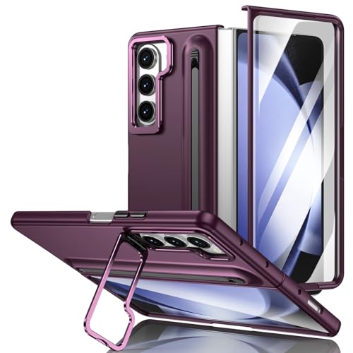 Smartphone-Klapphülle Kameraständer kompatibel mit Samsung Galaxy Z Fold 5-Hülle mit integriertem neuen kompakten S-Pen-Steckplatz, Hülle mit Displayschutzfolie, Schutzhülle der Folding-Serie mit norm von OQQPXIUY