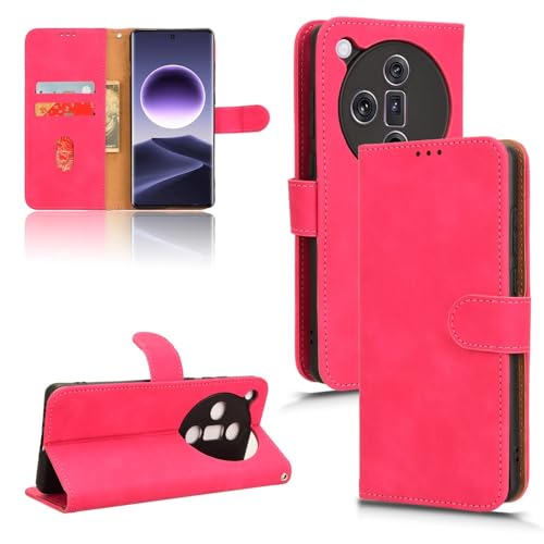 Smartphone-Klapphülle Kompatibel mit Oppo Find X7 Hülle mit Kartenhalter, Klapphülle aus PU-Leder, Handyhülle mit Handschlaufe, stoßfeste Schutzhülle Klapphüllen(Rose red) von OQQPXIUY