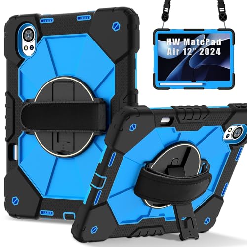 Tablet PC Taschen Hüllen Sleeves Compatible with Huawei MatePad Air 12 inch 2024 Tablet Case Full Protective Shockproof Case, Case with Pencil Holder&Rotating Multi-Function Grip Bracket(Black+Blue) von OQQPXIUY