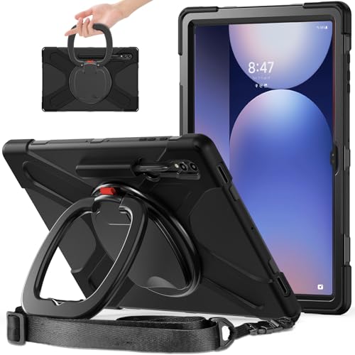 Tablet PC Taschen Hüllen Sleeves Hülle kompatibel mit Samsung Galaxy Tab S10 Ultra 14,6" 2024 SM-X920, stoßfeste, stabile Abdeckung mit 360° drehbarem Ständer, Hand-/Schultergurt, robuste Tablet-Hülle von OQQPXIUY