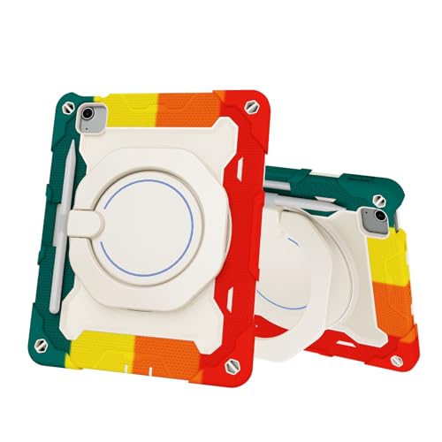 Tablet PC Taschen Hüllen Sleeves Kinderhülle kompatibel mit iPad Air 11 Zoll (M3 2025 7./Air 11 Zoll M2 2024 6.) Tablet-Abdeckung, robuste, stoßfeste TPU-Hülle mit Ständer und Schultergurt(Red) von OQQPXIUY