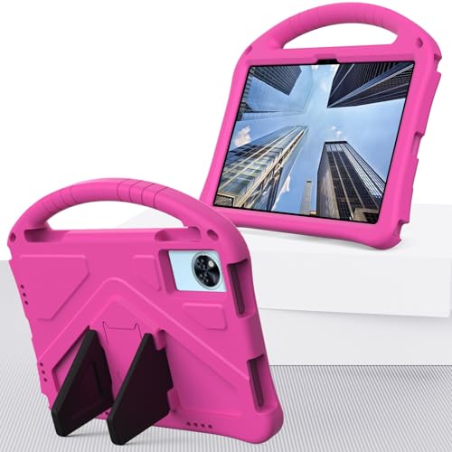 Tablet PC Taschen Hüllen Sleeves Kompatibel mit DOOGEE U11/U11 11 Zoll 2025 Hülle, leichte EVA-Schutzhülle mit verstellbarem Riemen, stoßfestem Abdeckungsgriff und Ständer for Kinder(Rose Red) von OQQPXIUY