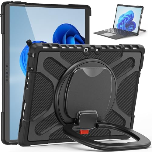 Tablet PC Taschen Hüllen Sleeves Kompatibel mit Microsoft Surface Pro 8 13 Zoll Hülle mit drehbarem Ständer, kompatibel mit Type Cover-Tastatur mit Ständer, stoßfeste, robuste Schutzhülle(Black) von OQQPXIUY