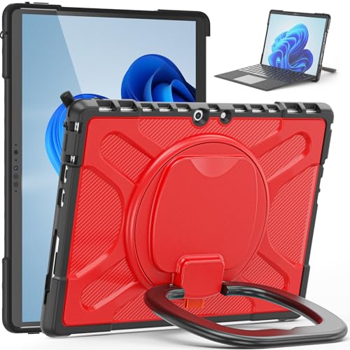 Tablet PC Taschen Hüllen Sleeves Kompatibel mit Microsoft Surface Pro 8 13 Zoll Hülle mit drehbarem Ständer, kompatibel mit Type Cover-Tastatur mit Ständer, stoßfeste, robuste Schutzhülle(Red) von OQQPXIUY