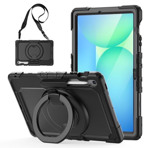 Tablet PC Taschen Hüllen Sleeves Kompatibel mit Samsung Galaxy Tab S10 FE+ Plus 13,1 Zoll (Modell SM-X620/X626) Hülle mit Stifthalter + Displayschutz, robuste Rundum-Schutzhülle mit drehbarem Griff, S von OQQPXIUY