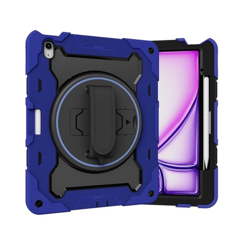 Tablet PC Taschen Hüllen Sleeves Kompatibel mit iPad Air 13 Zoll Hülle M3 2025/M2 2024 Tablet, robuste, stoßfeste Kinderhülle mit Ständer, robuste Schutzhülle mit Handschlaufe und Tragegurt(Dark Blue) von OQQPXIUY