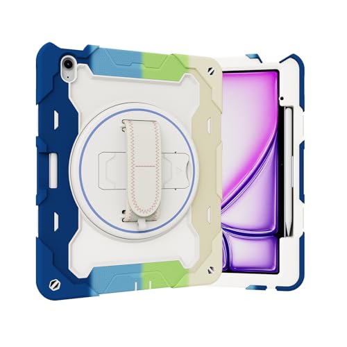 Tablet PC Taschen Hüllen Sleeves Kompatibel mit iPad Air 13 Zoll Hülle M3 2025/M2 2024 Tablet, robuste, stoßfeste Kinderhülle mit Ständer, robuste Schutzhülle mit Handschlaufe und Tragegurt(Blue) von OQQPXIUY