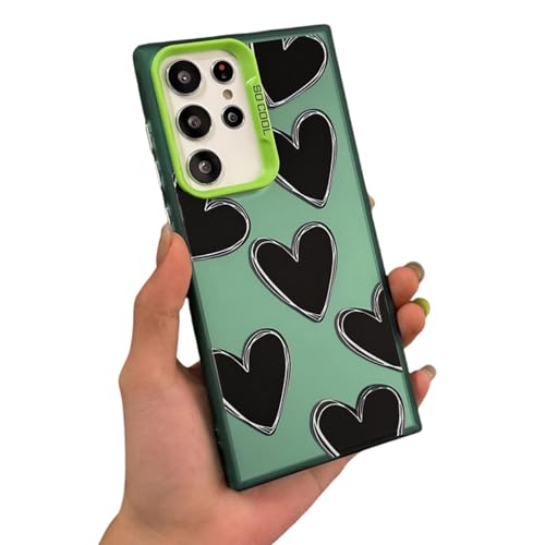 Luxuriöse, galvanisierte, Silberne Love Heart Hard Slim Back Cover (für Samsung S23Ultra/GreenBlackAX) von ORBANA