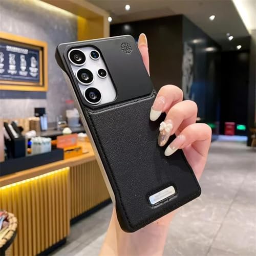 ORBANA Hülle für Galaxy S23 Ultra Luxus-Leder-Stoßfänger Randloser Magnetrahmen PU-Cover (Für Galaxy S23 Ultra/Schwarz) von ORBANA