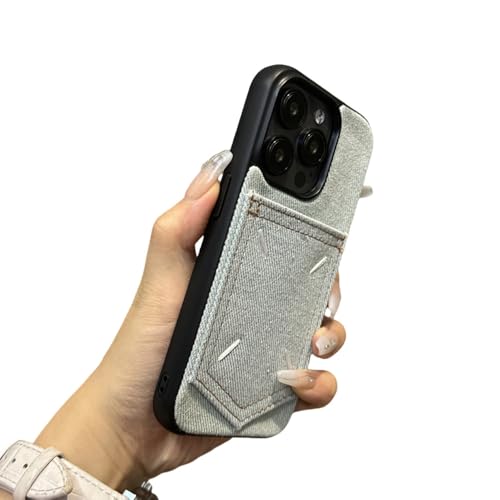 ORBANA Hülle für iPhone 13 Pro (6,1 Zoll), Trendiger Denim-Stoff, Kartenfach, Brieftasche, weiche Silikon-Stoßstange, stoßfeste Hülle, Seeblau, für iPhone 13 Pro (6,1 Zoll) von ORBANA
