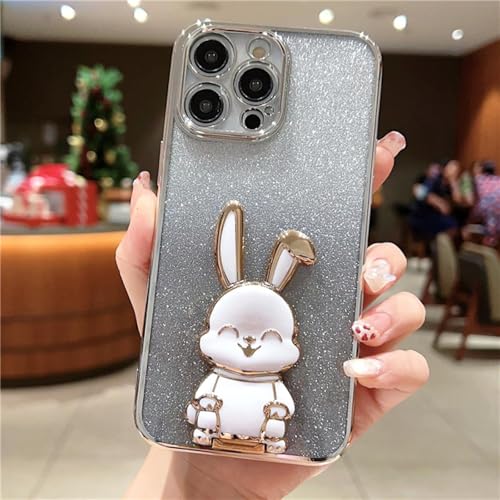 ORBANA Hülle für iPhone 15, luxuriöse Beschichtung, glänzender Kaninchenhalter, weiche, stoßfeste Standabdeckung (für iPhone 15/Silber) von ORBANA