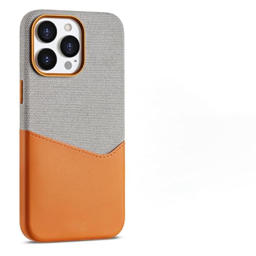 ORBANA Hülle für iPhone 15 ProMax, Doppelleder, Mikrofaser, beflockt, magnetische Brieftasche, Karteneinschubschutz (für iPhone 15 ProMax/Orange) von ORBANA