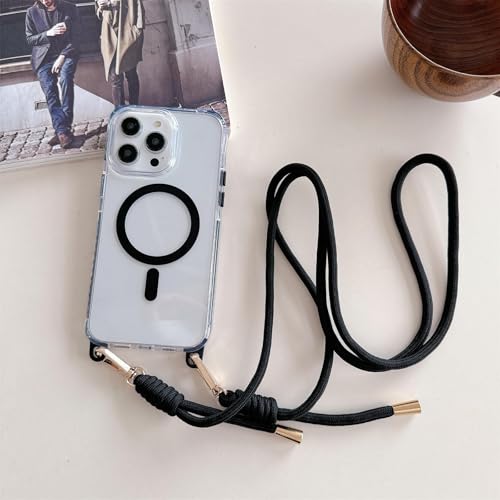 ORBANA Hülle für iPhone 16 Plus Hängeseil Hochtransparentes TPU Kabelloses Laden Magnetische Umhängeband-Gurtabdeckung (für iPhone 16 Plus/1) von ORBANA