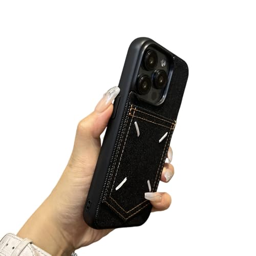ORBANA Hülle für iPhone 16 Pro Max, Trendiger Denim-Stoff, Kartenfach, Brieftasche, weicher Silikon-Stoßfänger, stoßfeste Hülle, Schwarz, für iPhone 16 Pro Max ORBANA Hülle für iPhone 16 Pro Max, Trendiger Denim-Stoff, Kartenfach, Brieftasche, weicher Silikon-Stoßfänger, stoßfeste Hülle, Schwarz, für iPhone 16 Pro Max von ORBANA