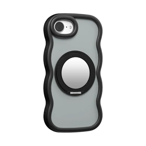ORBANA Kabelloses Laden, magnetischer Spiegelringständer, stoßfestes Wave-Hardcover (für iPhone 15/Schwarz) von ORBANA