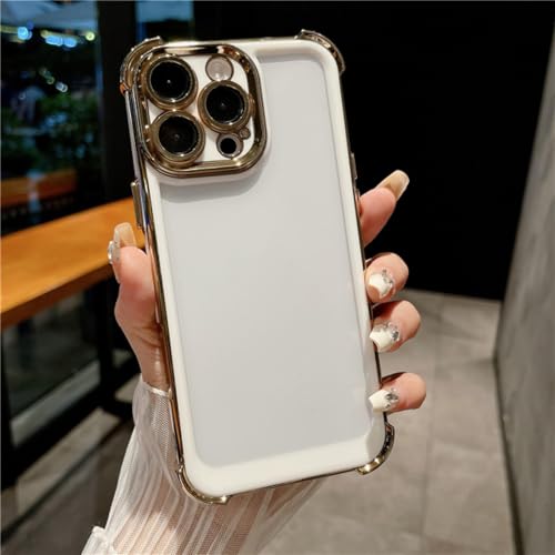 ORBANA Luxuriöse, plattierte, farbechte Schutzhülle mit weichem Rahmen und transparenter Linse (für iPhone 12/Weiß) von ORBANA