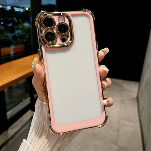 ORBANA Luxuriöse, plattierte, weiche Rahmen-Schutzhülle mit transparenter Linse (für iPhone 14 Pro Max/Pink) von ORBANA