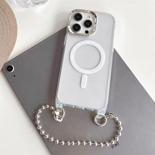 ORBANA Luxuriöse Perlen-Handgelenkschlaufe, magnetische Aufladung, transparente Hülle für iPhone 14, 11, 12, 13, 15 Pro Max Plus, stoßfeste Abdeckung, A02, für iPhone 12 von ORBANA