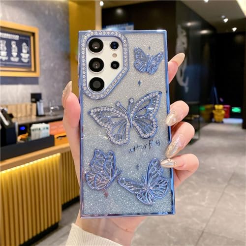 ORBANA Luxuriöse Schutzhülle mit glitzerndem Strass-Schmetterlings-Beschichtungsrahmen (für Galaxy S23 FE/Blau) von ORBANA