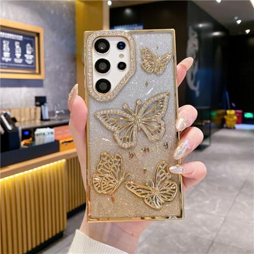 ORBANA Luxuriöse Schutzhülle mit glitzerndem Strass-Schmetterlings-Beschichtungsrahmen (für Galaxy S23 FE/Gold) von ORBANA
