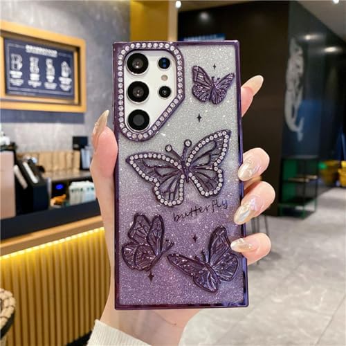 ORBANA Luxuriöse Schutzhülle mit glitzerndem Strass-Schmetterlings-Beschichtungsrahmen (für Galaxy S23 FE/Lila) von ORBANA