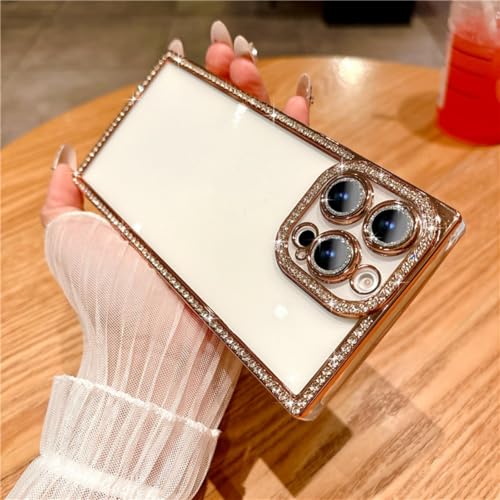 ORBANA Luxuriöse Schutzhülle mit transparentem Blitzdiamant-Beschichtung, Rahmenlinse und Glitzer (für iPhone 15 Pro Max/Gold) von ORBANA