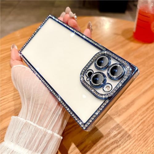 ORBANA Luxuriöse Schutzhülle mit transparentem Blitzdiamant und Glitzerrahmen (für iPhone 14 Plus/Blau) von ORBANA