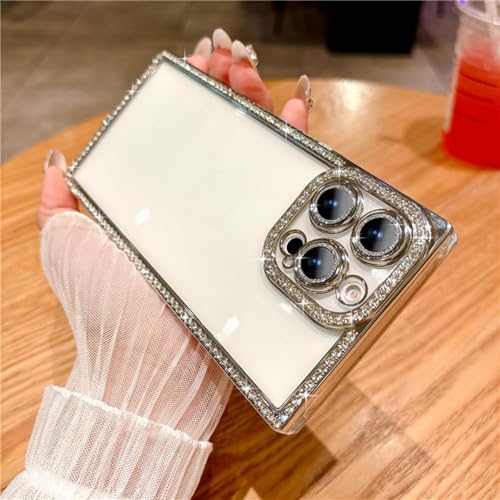 ORBANA Luxuriöse Schutzhülle mit transparentem Blitzdiamant und Glitzerrahmen (für iPhone 16 Plus/Silber) von ORBANA