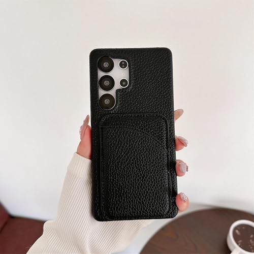 ORBANA Luxuriöses Kartenetui aus Litschi-Leder (für Galaxy A22 5G/Schwarz) von ORBANA