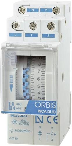 ORBIS Zeitschalttechnik Zeitschaltuhr für Hutschiene Betriebsspannung: 230 V/AC INCA DUO D 1 Wechsl von ORBIS Zeitschalttechnik