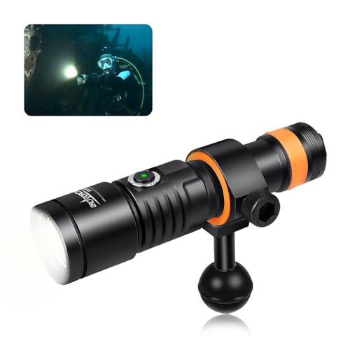 ORCATORCH D530V Tauchlampe, 1200 Lumen Tauchen Video Licht 140 Grad Super Wide Beam Angle, Unterwasser 150 Meter IP68 Wasserdicht Fotografie Licht mit Batteriebetriebsanzeige und Kugelgelenk von ORCATORCH