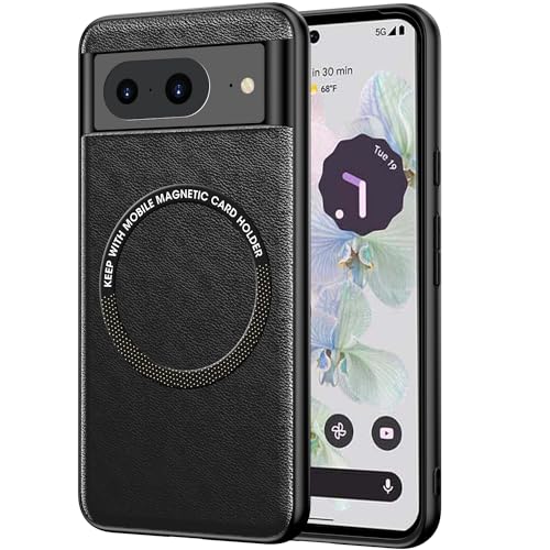 ORDA Google Pixel 8 Hülle,Handyhülle für Pixel 8 Business Dermatoglyph,Leder-Rückseite mit TPU Rand + Magnetische Hüllen für Google Pixel 8 5G (6.17 Zoll) - Schwarz von ORDA