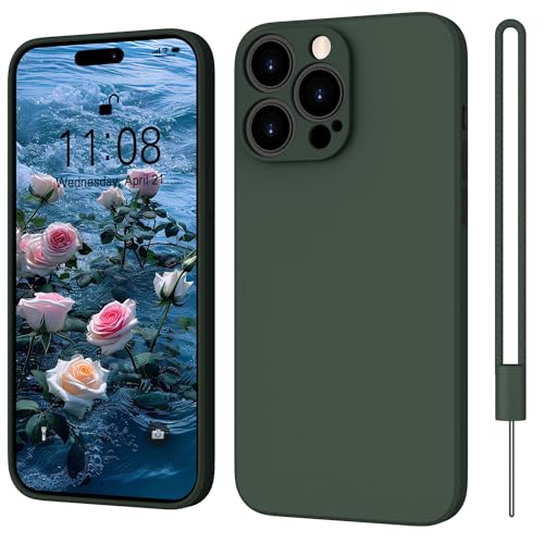 ORDA Hülle Kompatibel mit iPhone 15 Pro 6.1", Ultra Dünn Handyhülle für iPhone 15 Pro 5G Silikon Case,Kratzfeste Rundumschutz Schutzhülle Mit Lanyard Hülle für iPhone 15 Pro Dunkel Grün von ORDA