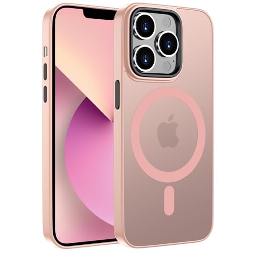 ORDA Magnetisch Hülle für iPhone 13 Pro 6,1 Zoll Kompatibel mit MagSafe,für iPhone 13 Pro Case Durchscheinende Matt Handyhülle Rückseite Dünn Stoßfest Schutzhülle Rosa von ORDA