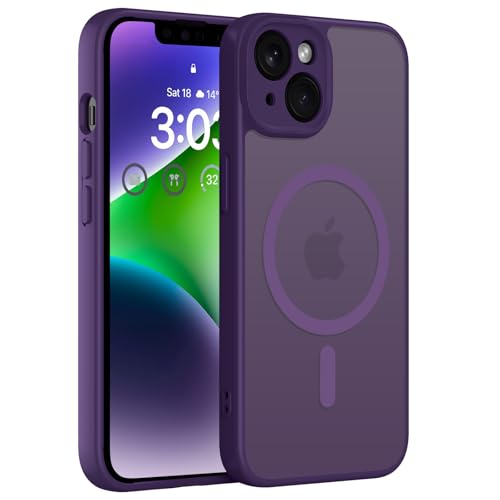 ORDA Magnetisch Hülle für iPhone 14 6,1 Zoll Kompatibel mit MagSafe, Transluzente Matt Rückseite Dünn Kameraschutz Stoßfest Handyhülle für iPhone 14 (Dunkel Violett) von ORDA