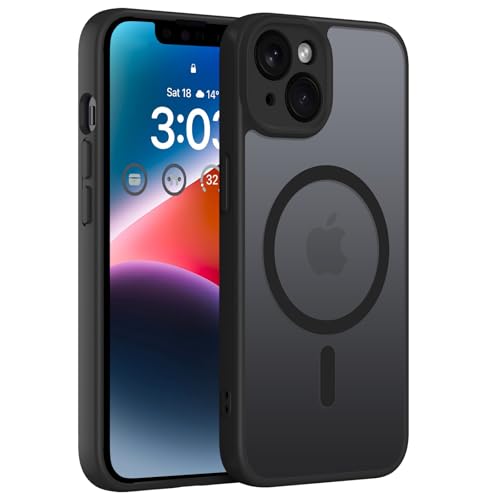 ORDA Magnetisch Hülle für iPhone 14 6,1 Zoll Kompatibel mit MagSafe, Transluzente Matt Rückseite Dünn Kameraschutz Stoßfest Handyhülle für iPhone 14 (Schwarz) von ORDA