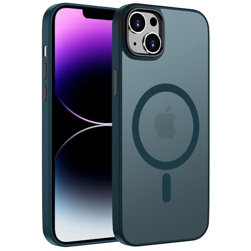 ORDA Magnetisch Hülle für iPhone 14 6,1 Zoll Kompatibel mit MagSafe,für iPhone 14 Case Durchscheinende Matt Handyhülle Rückseite Dünn Stoßfest Schutzhülle Dunkel Blau von ORDA