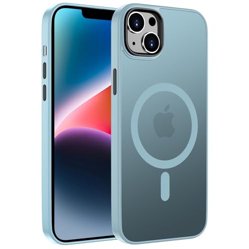 ORDA Magnetisch Hülle für iPhone 14 6,1 Zoll Kompatibel mit MagSafe,für iPhone 14 Case Durchscheinende Matt Handyhülle Rückseite Dünn Stoßfest Schutzhülle hellblau von ORDA