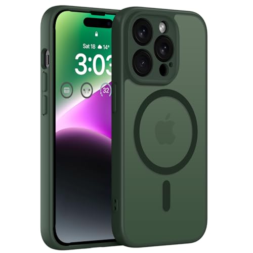 ORDA Magnetisch Hülle für iPhone 14 Pro 6,1 Zoll Kompatibel mit MagSafe, Transluzente Matt Rückseite Dünn Kameraschutz Stoßfest Handyhülle für iPhone 14 Pro (Grün) von ORDA